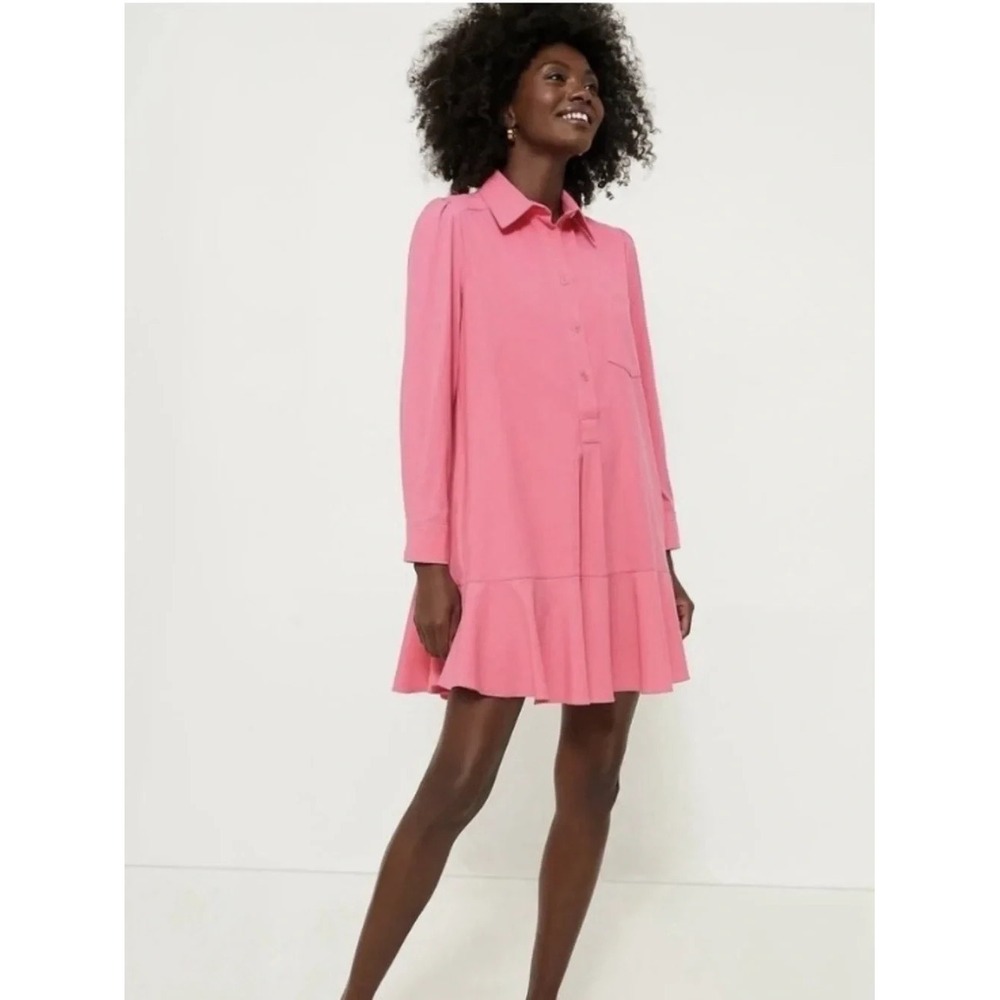 Tuckernuck Callahan Crepe Dress Pink Size L Flounce Hem Long Sleeve Mini Y23002T